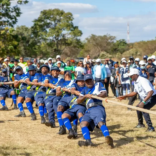 Tug of war at a community sports event